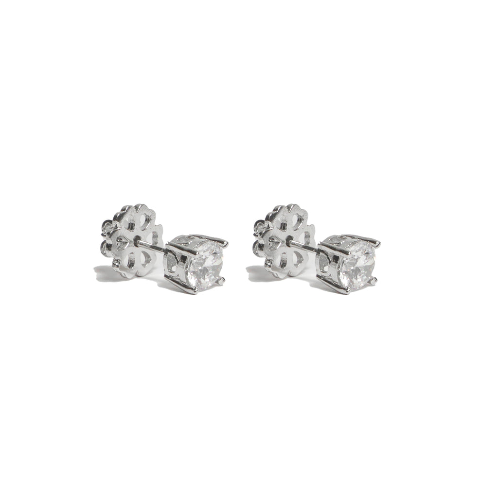 Make a Statement with OLLUU Silver Solitaire Round Diamond Studs | Sterling Silver CZ Earrings