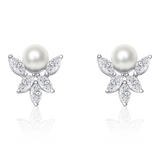 OLLUU Sterling Silver Bug Earrings with Pearl and Diamond Accents